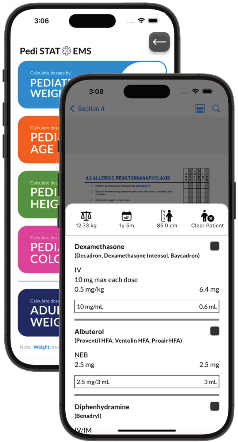 Preview of two devices running Paramedic Protocol Provider®