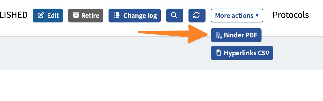 Screenshot of the Download Binder button in the set action buttons.