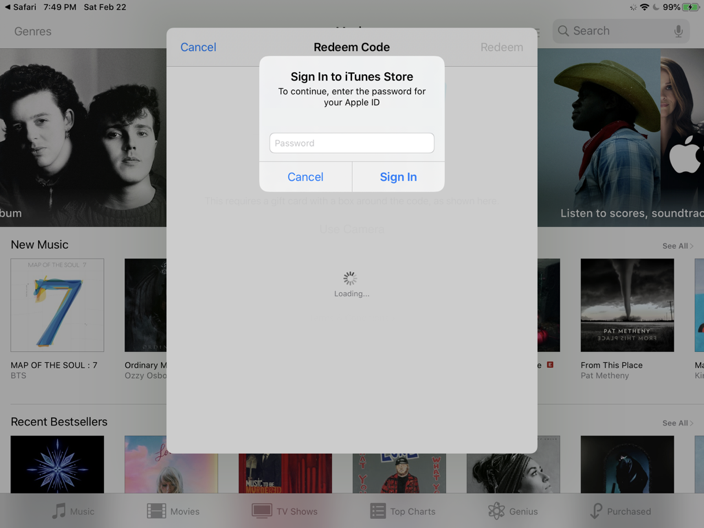 Screenshot of the Apple app store prompting for a password to sign into your Apple account