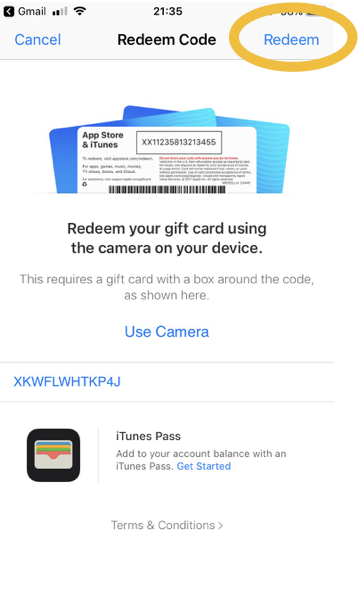 iOS App Store code redemption screen