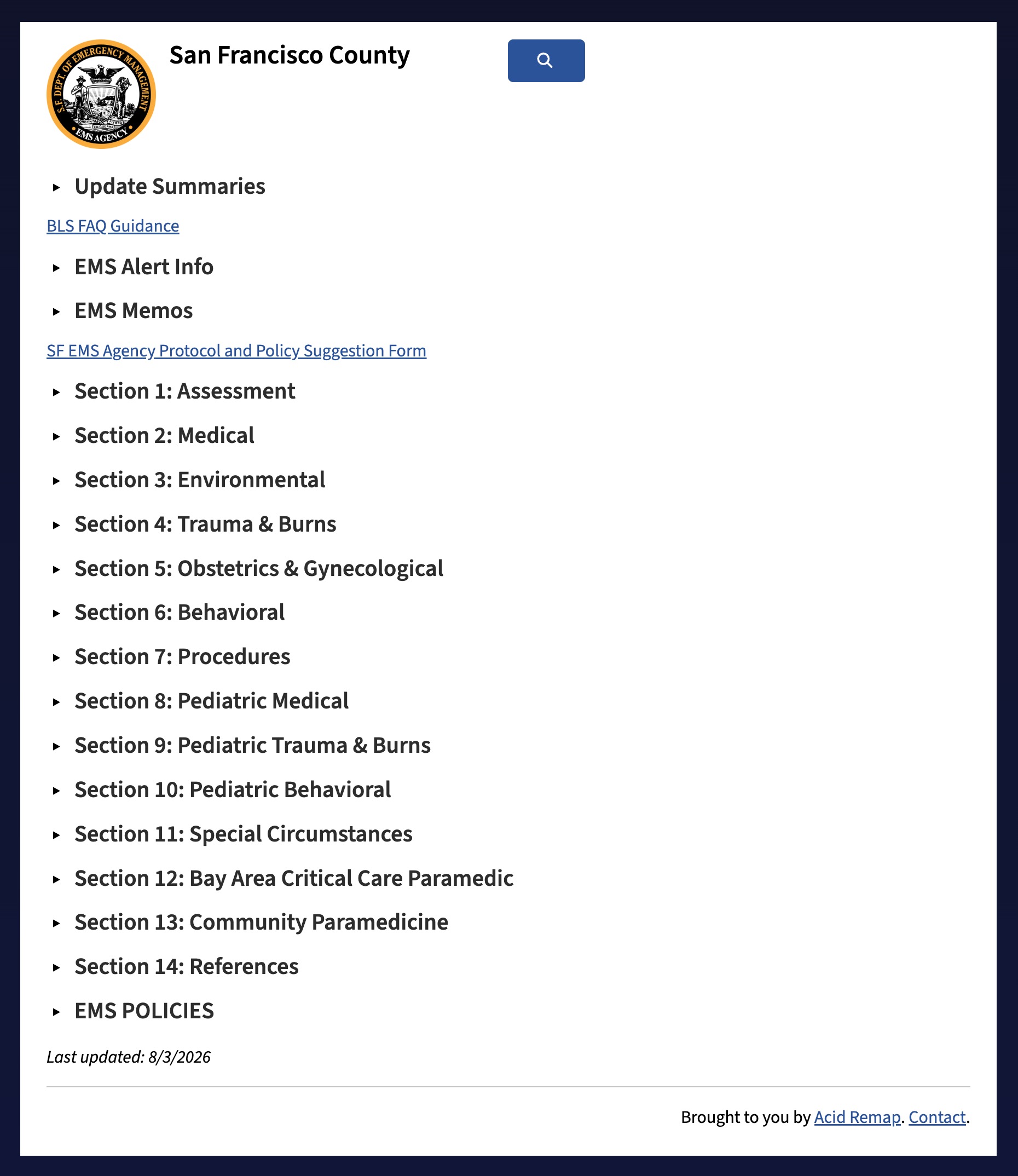 Screenshot showing an example public website for protocols.
