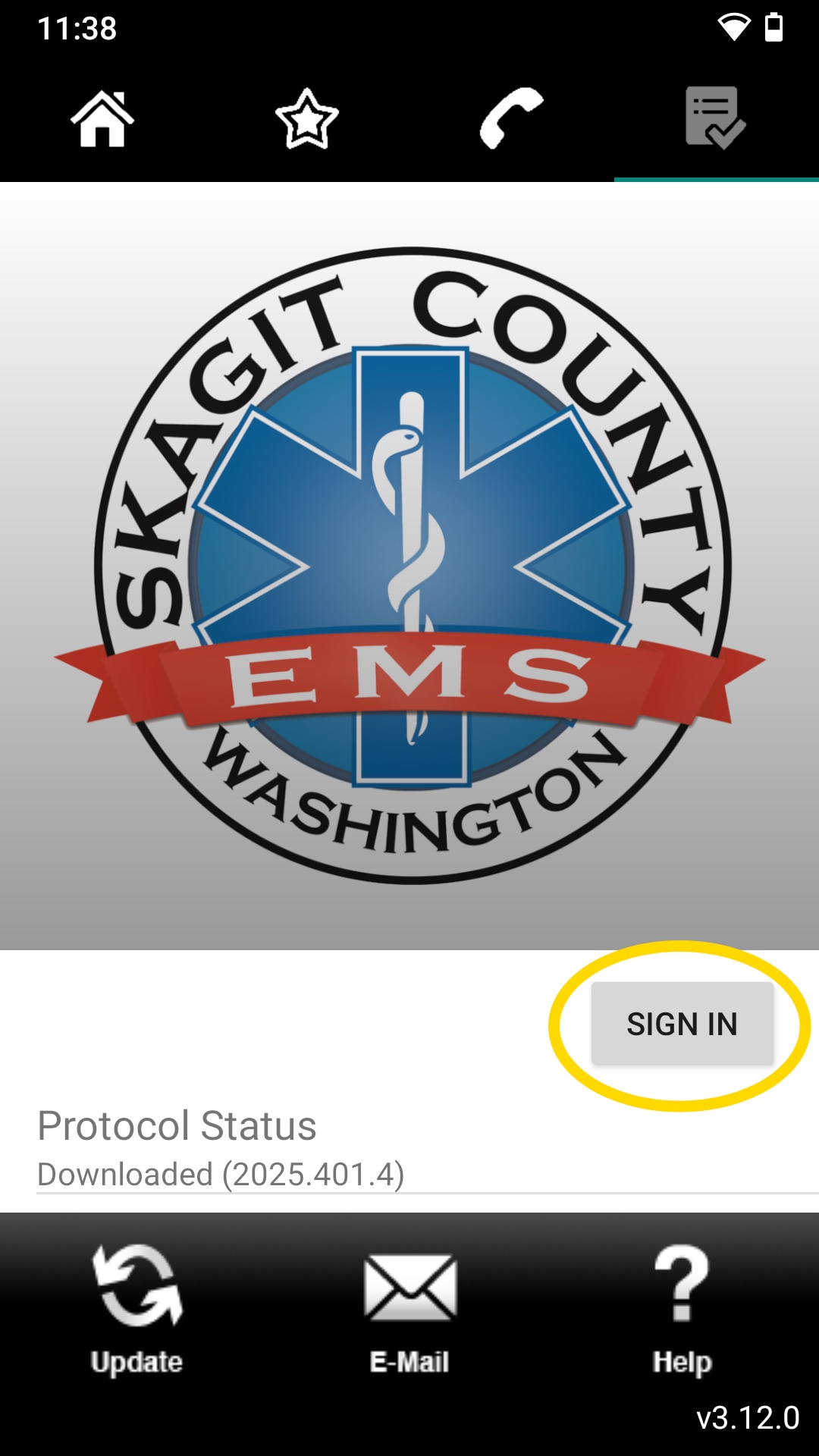 Screenshot of the Android app, with the link to sign in highlighted