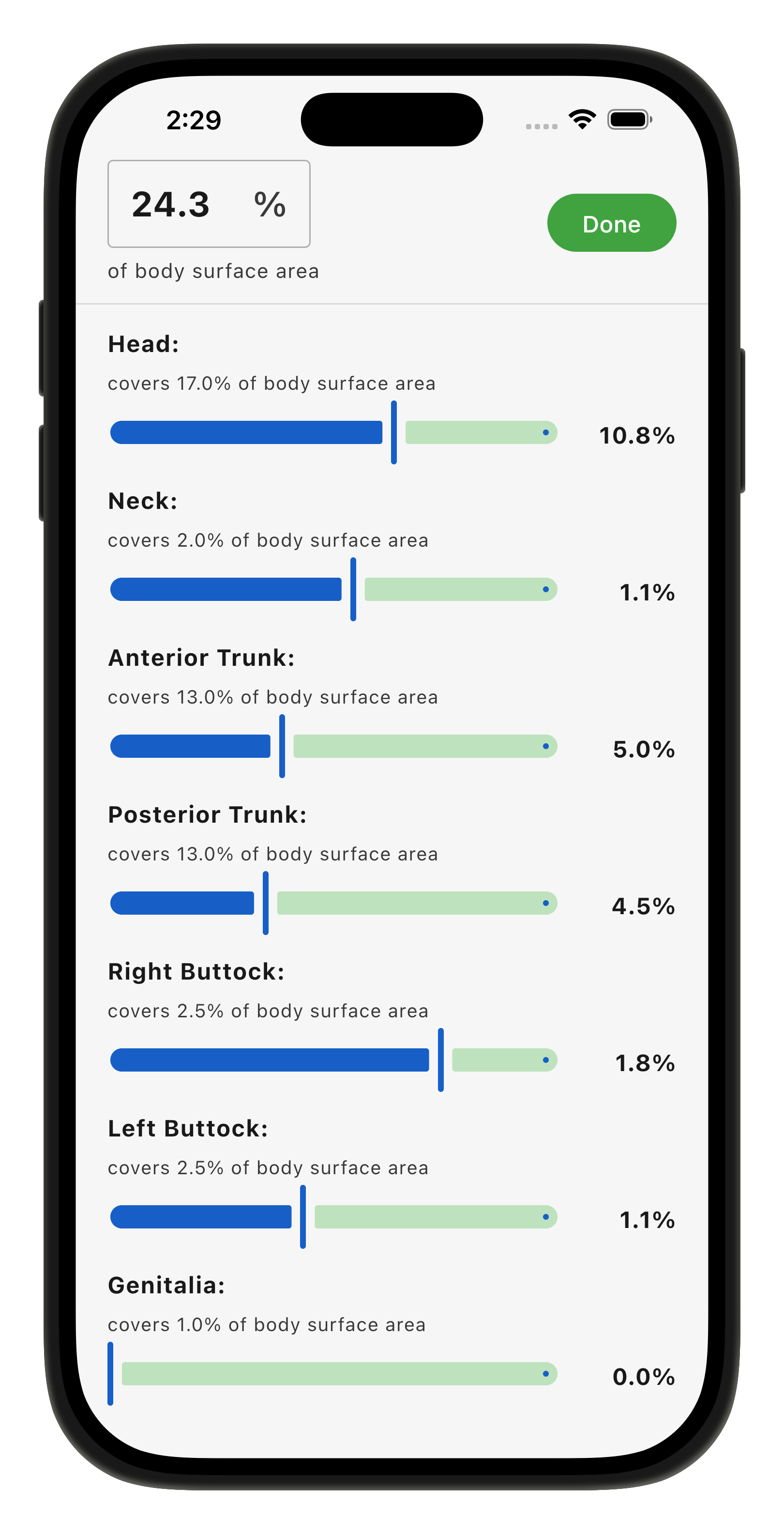 Burn Estimation Sliders