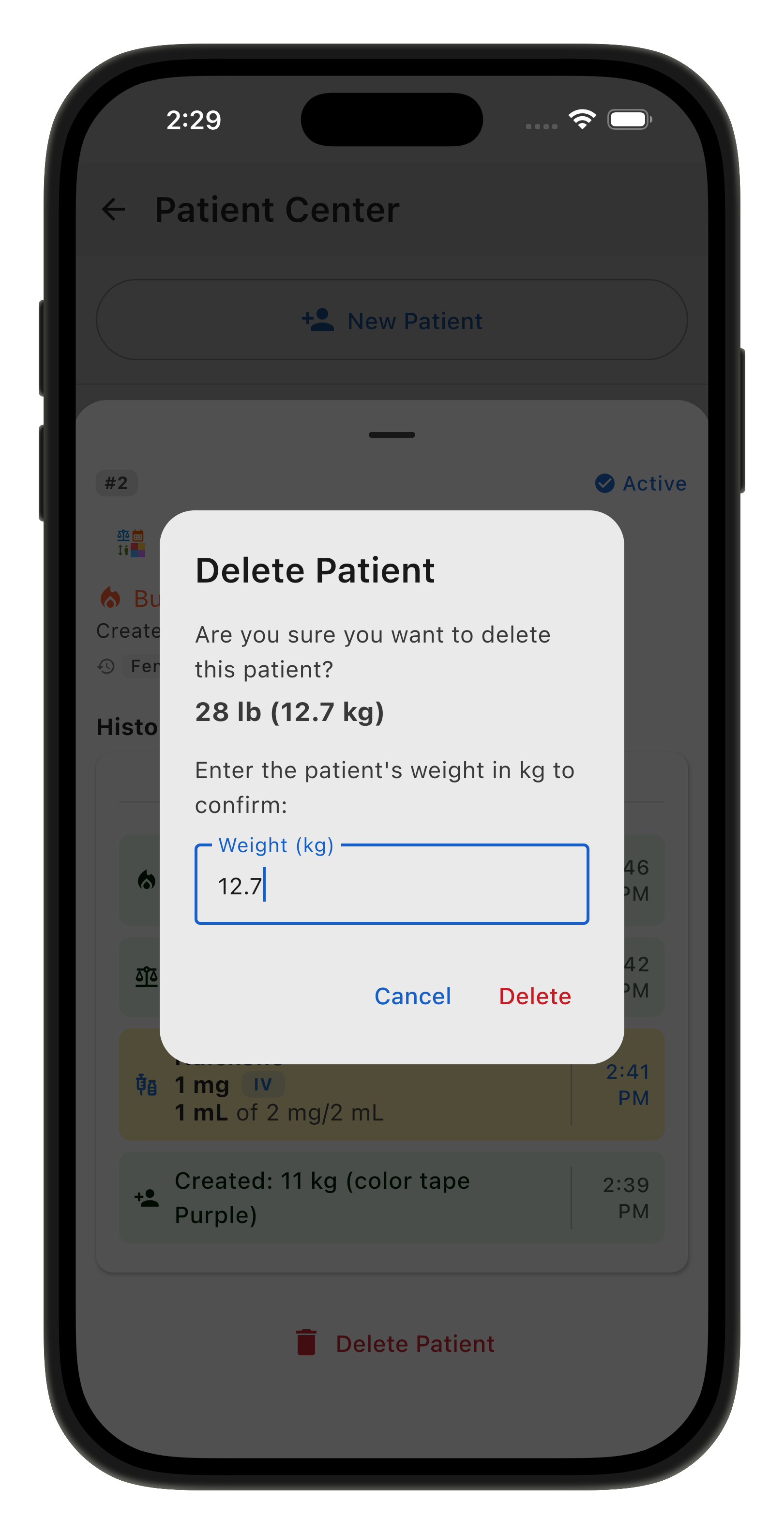 Delete Patient log