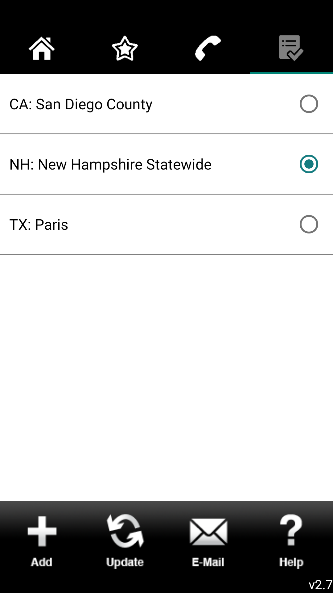 Screenshot of PPP for Android showing settings screen with list of protocols that have been downloaded