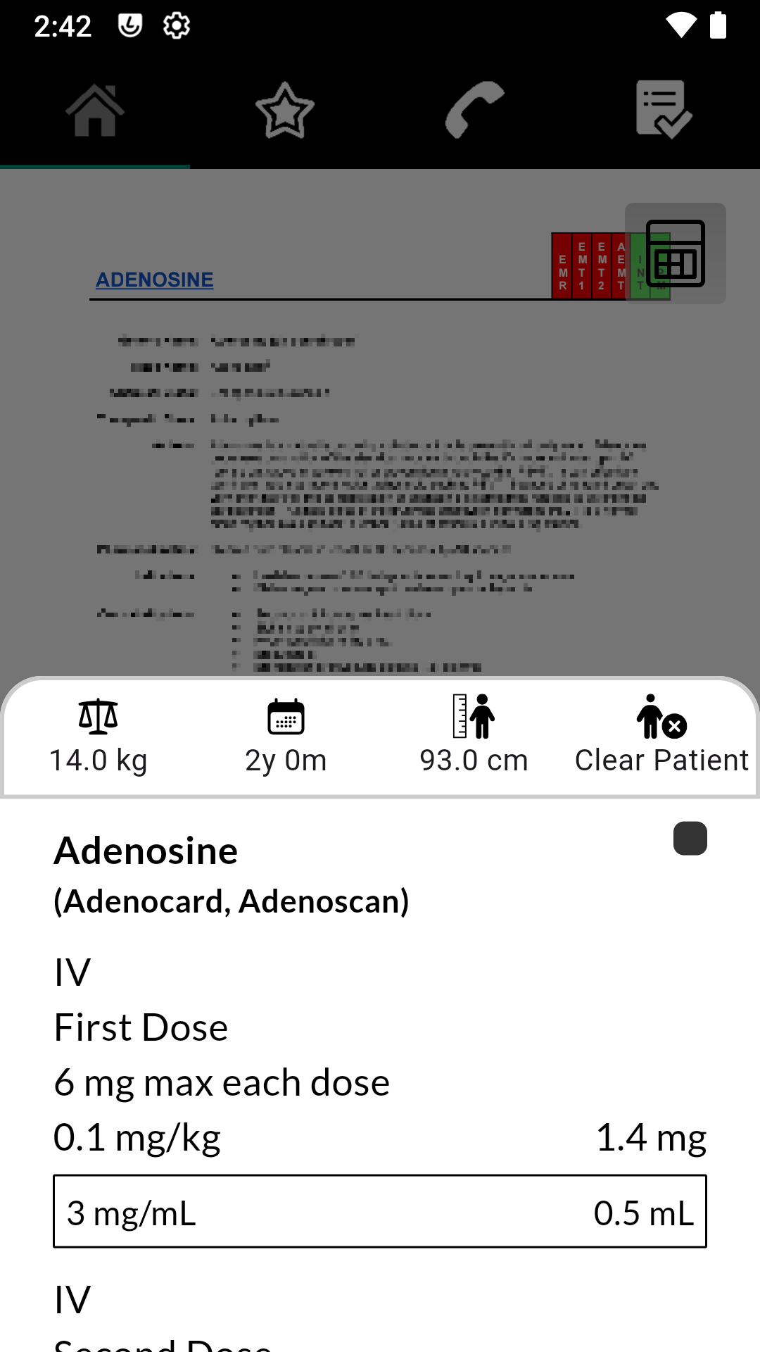 Screenshot of PPP for Android showing calculated dosages for a medication