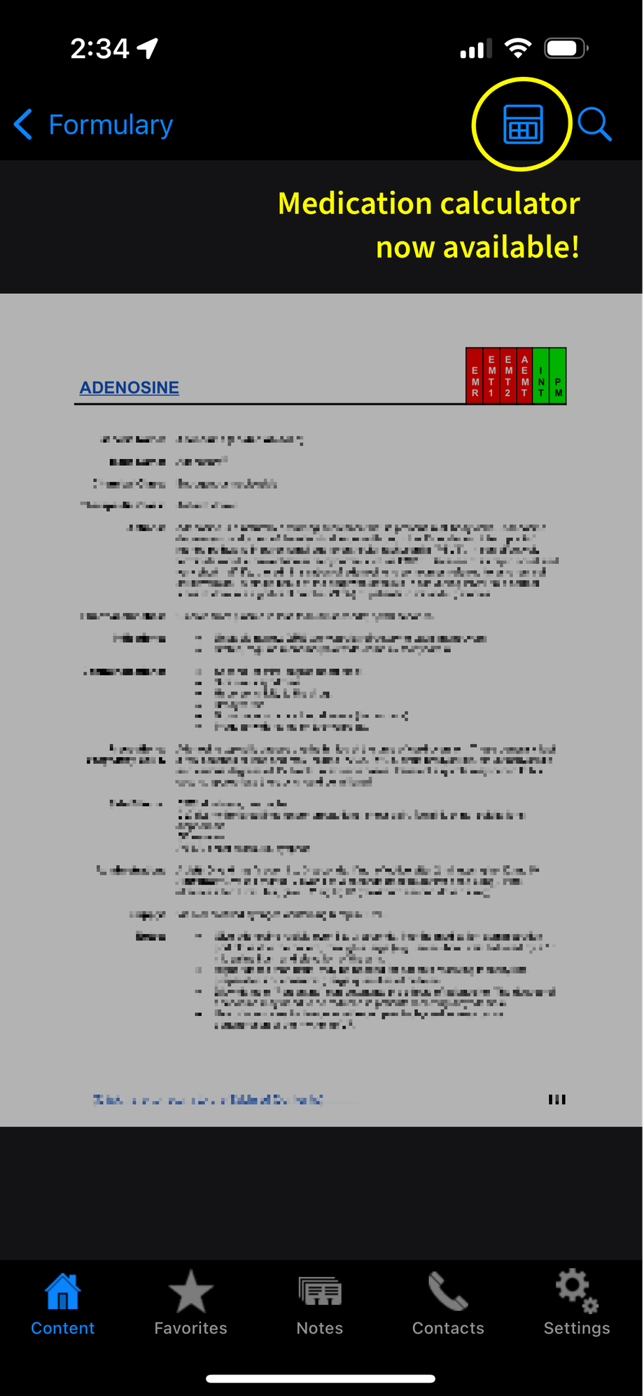 Screenshot of PPP for iOS showing the available medication calculator powered by PediSTAT