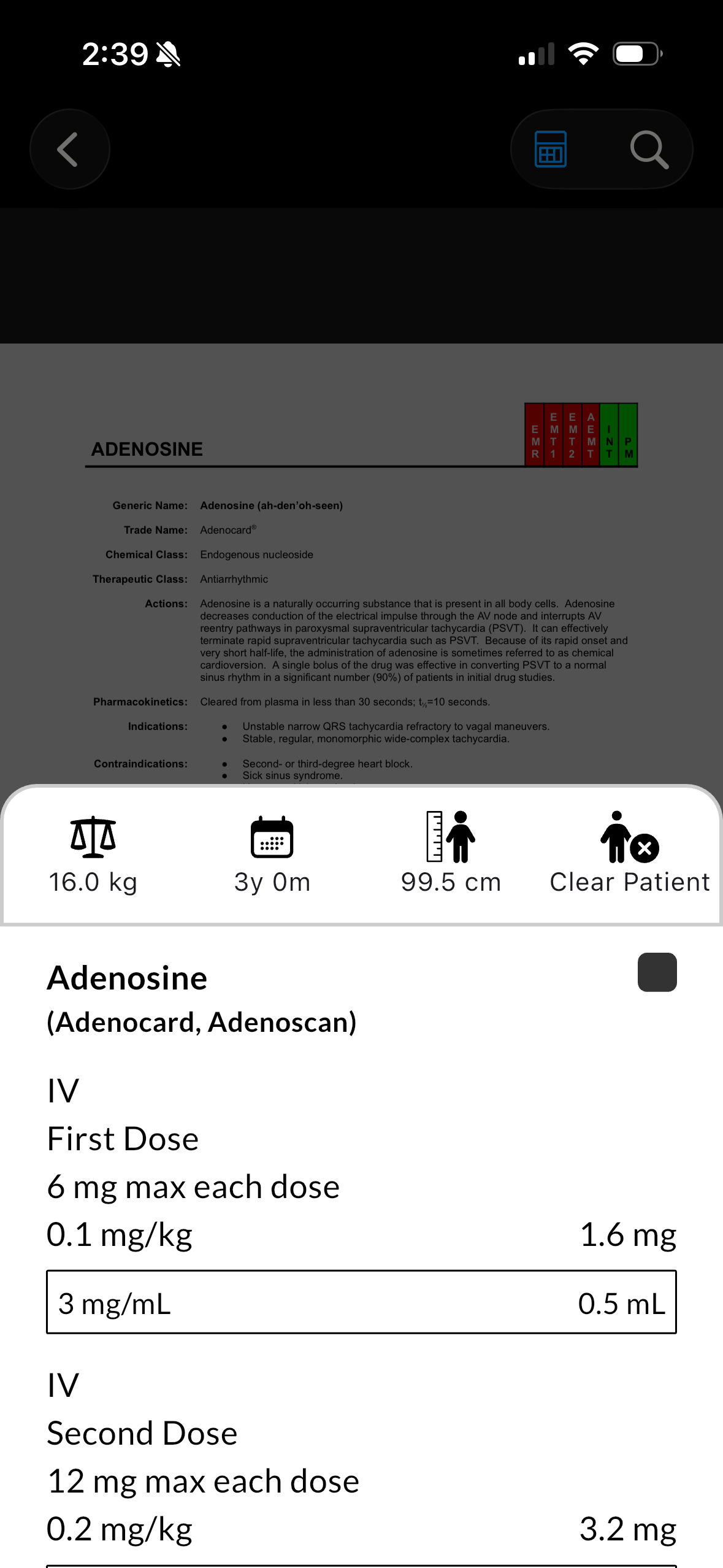 Screenshot of a customized medication card