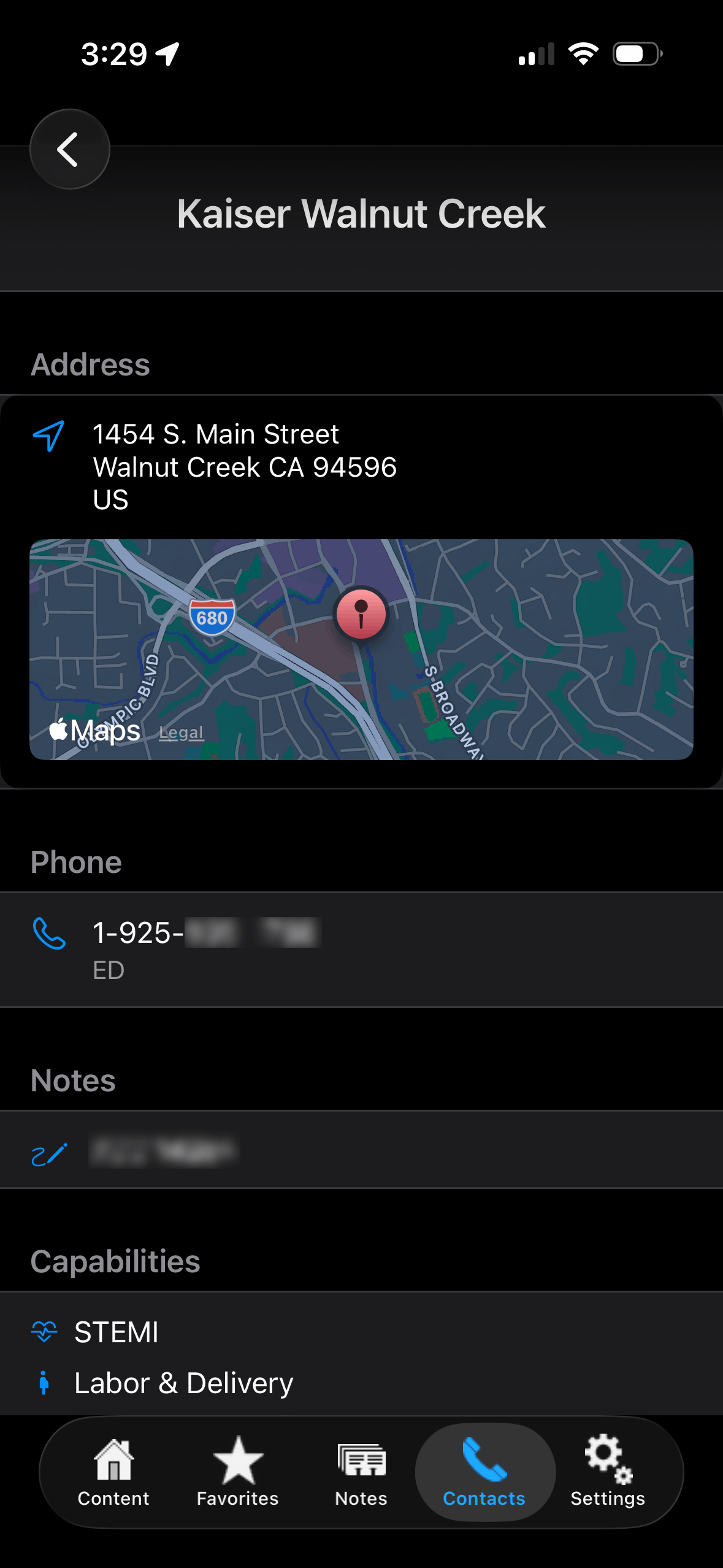 Screenshot of a contact being viewed in the app