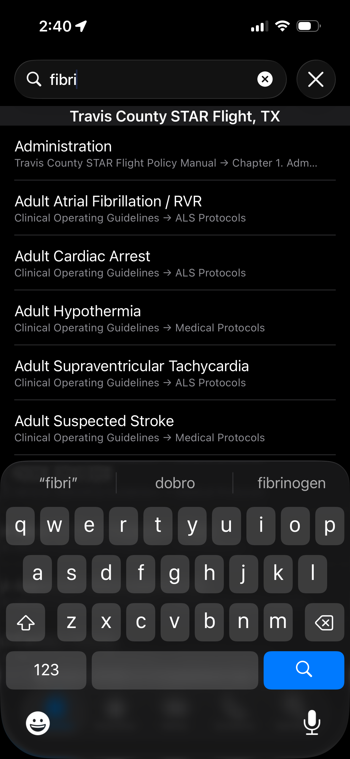 Screenshot of the protocol list being searched